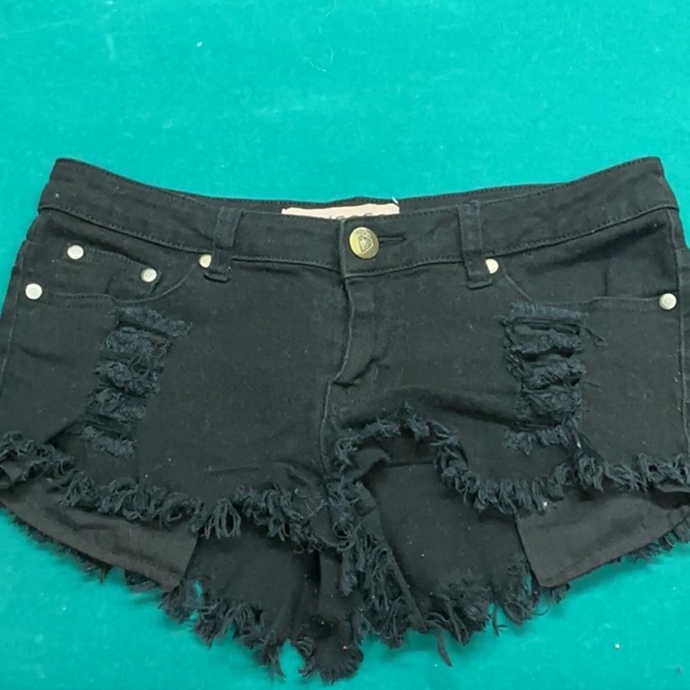 Reverse Black Jean Shorts Distressed Frayed